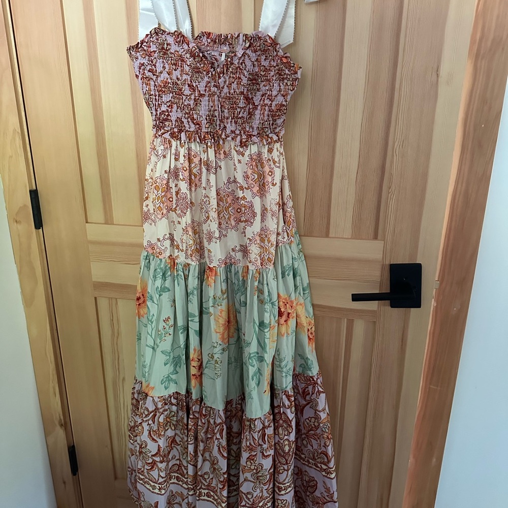Free People Floral Maxi Dress with Ribbon Straps